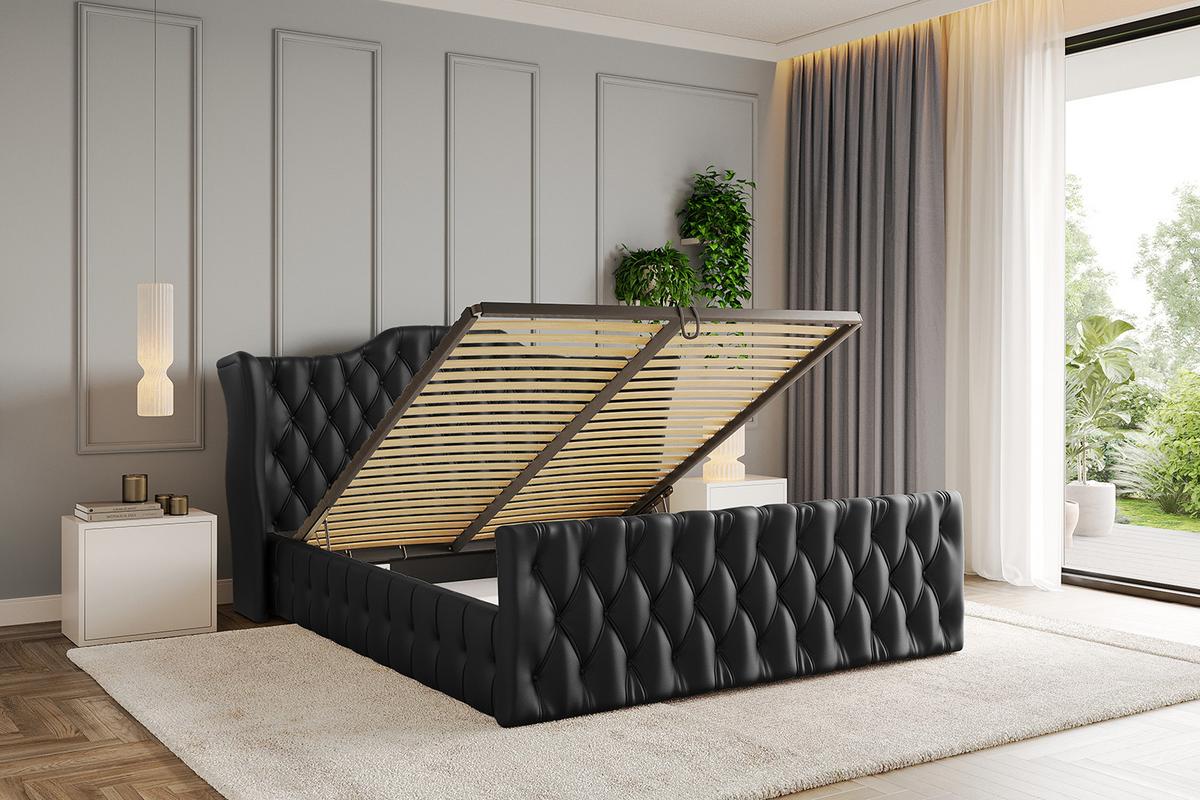 POLSTERBETT mit Bettkasten, Fußteil und Lattenrost, Boxbett mit Matratze H3/H4 - MODY-Z 120x200 Schwarz Kunstleder - Schwarz Hochglanz, Holzwerkstoff/Textil (120/200cm) - ALTDECOR