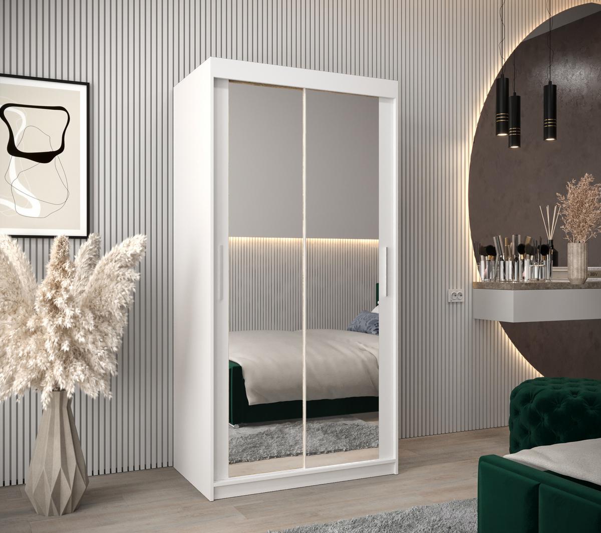SCHWEBETÜRENSCHRANK 200/100/62 2-türig - Silberfarben/Weiß, Holz/Kunststoff (100/200/62cm) - MÖBEL KRYSPOL
