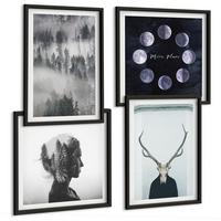 BILDER SET 4er Set - 50x50 cm & 40x60 cm Schwarzer Rahmen - Waldnebel, Mond, Schädel, Frau - Schwarz, Kunststoff (50/50cm) - TULUP