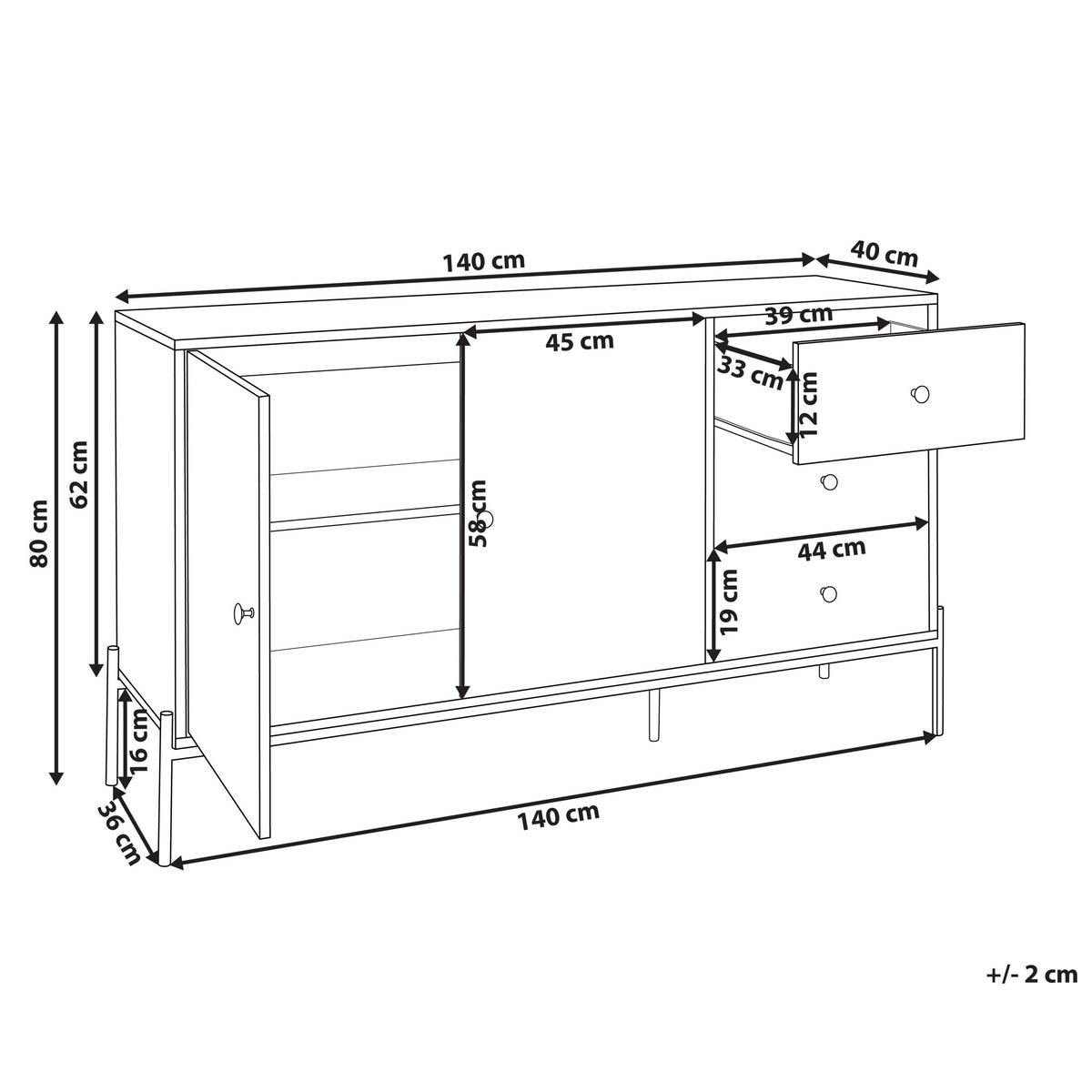 SIDEBOARD mit 2 Türen Braun Arizona - Braun, Holzwerkstoff (140/80/40cm) - Beliani