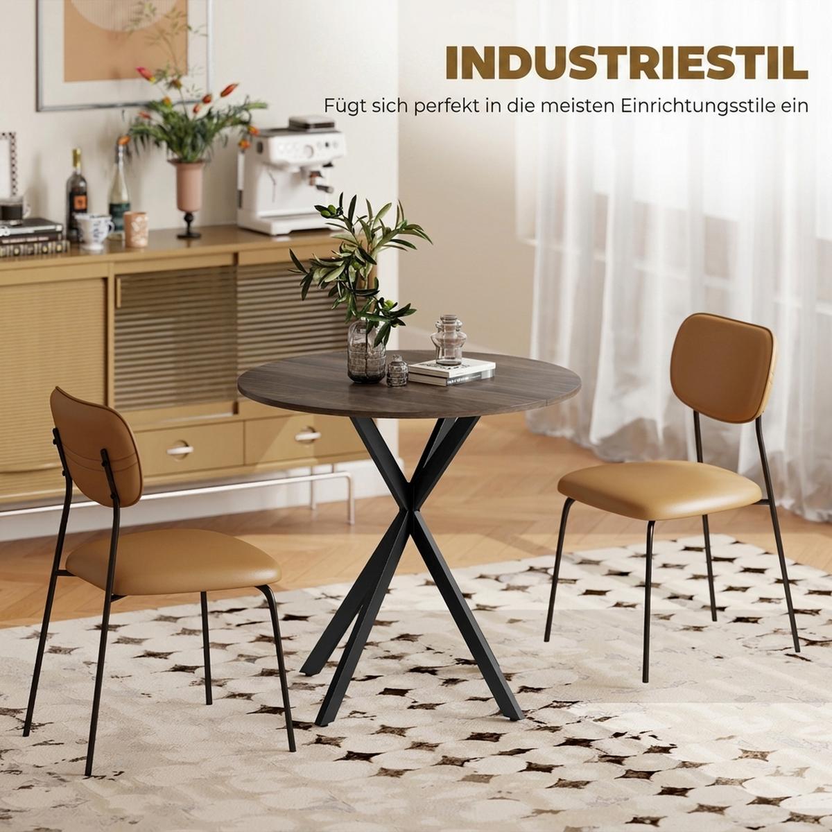 ESSTISCH, Runder Küchentisch für 2 Personen im Industriestil mit Stahlbeinen - Dunkelbraun, Holzwerkstoff (80/80/75cm) - HOMCOM