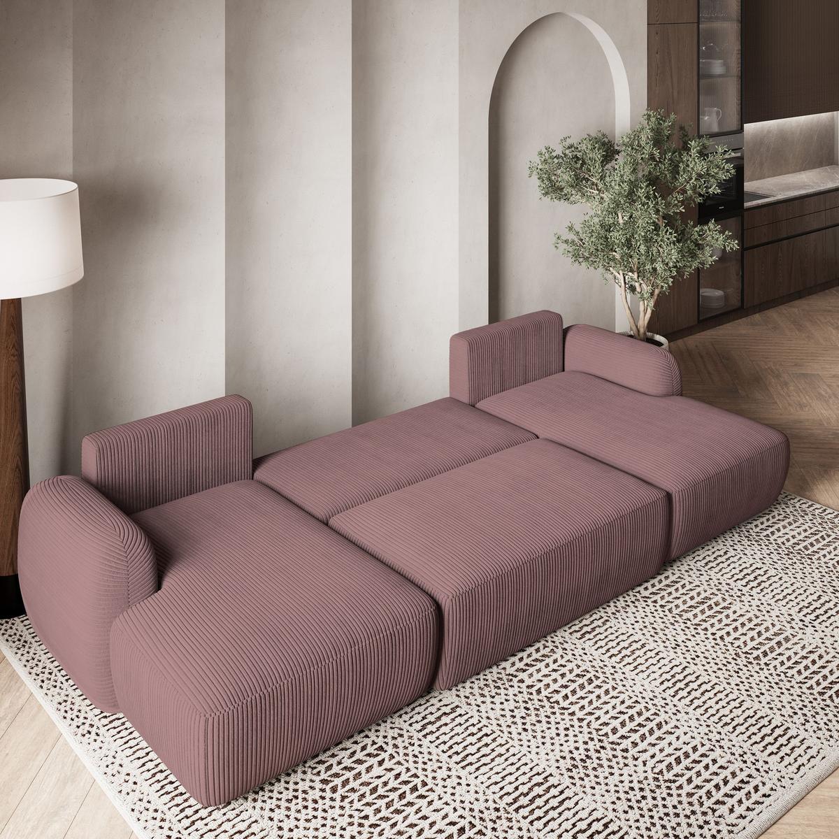 WOHNLANDSCHAFT SAVONA P Lila Kordstoff mit Schlaffunktion - Lila/Schwarz, Holz/Kunststoff (320/90/148cm) - MASSENO