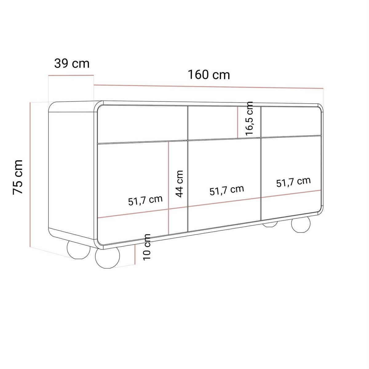 KOMMODE OLIVIO KSZ160 dreiteilig mit Schubladen - Kaschmir, Holzwerkstoff (160/75/39cm) - Lookway