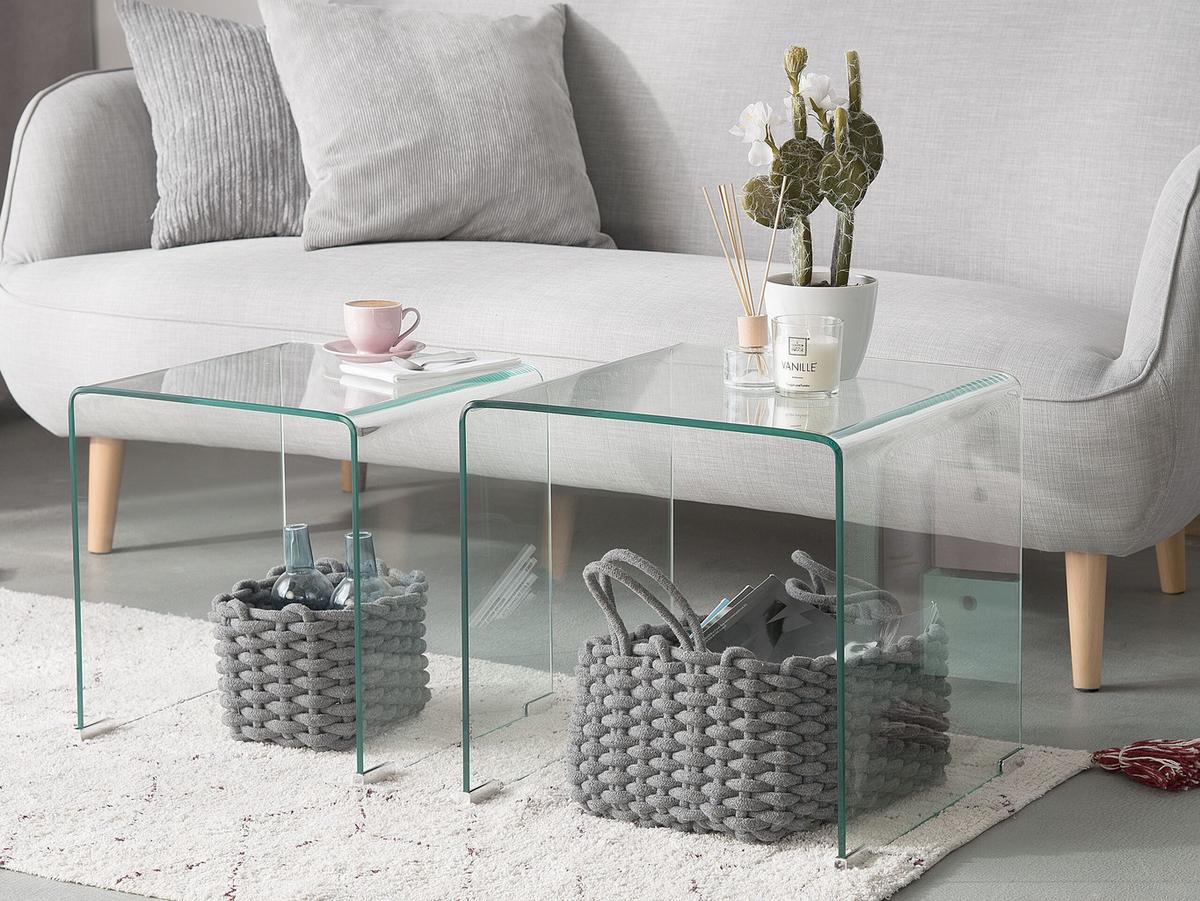 BEISTELLTISCH 2er-Set Rechteckig Transparent Kendall - Transparent, Glas (36/36/42cm) - Beliani