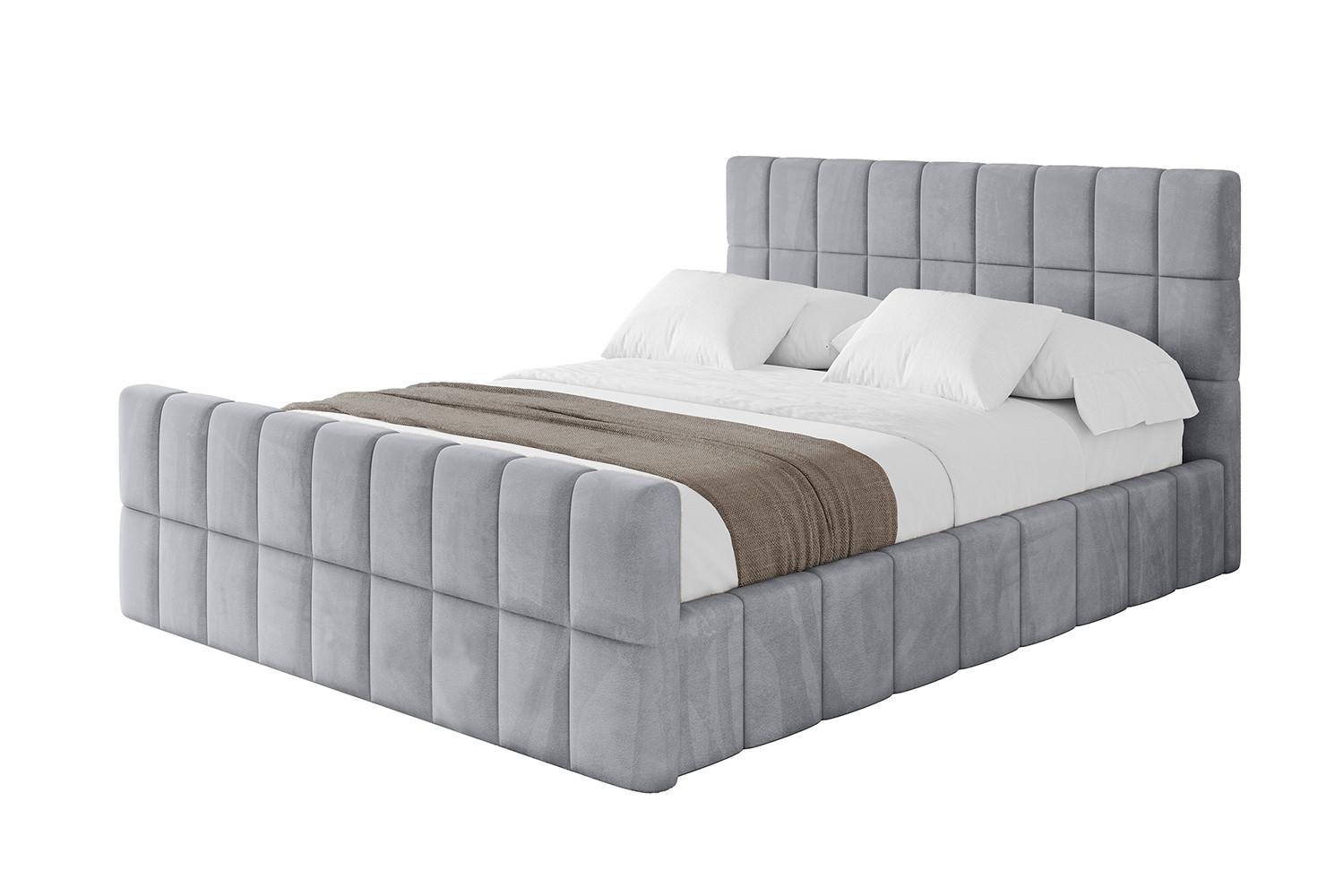 POLSTERBETT mit Bettkasten, Fußteil und Lattenrost, Boxbett mit Matratze H3/H4 - AMEA-Z 180x200 Hellgrau - Hellgrau, Holzwerkstoff/Textil (180/200cm) - ALTDECOR