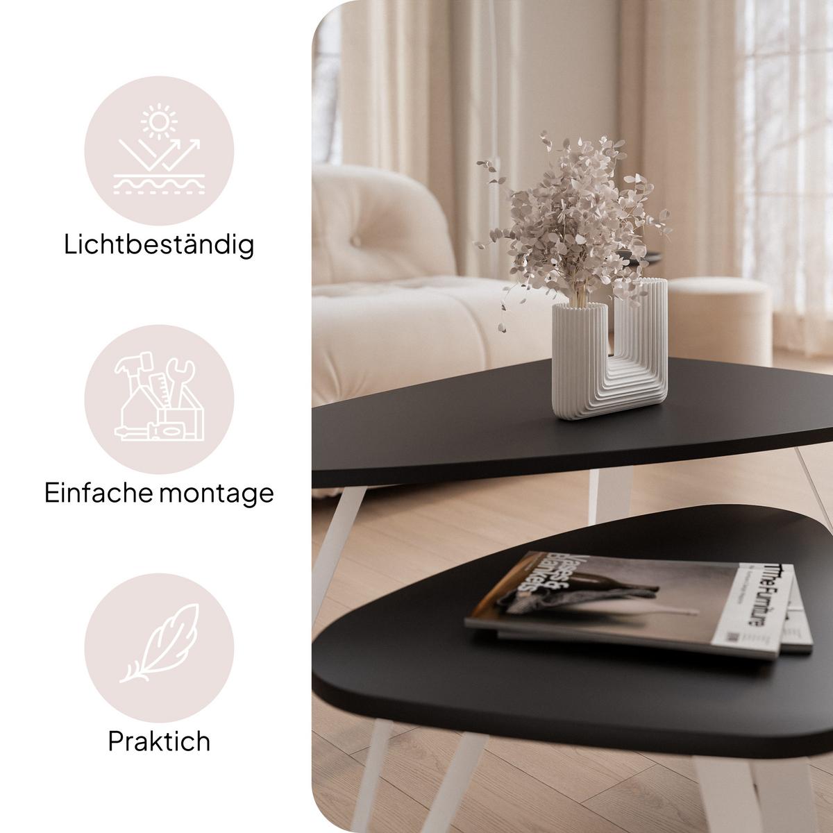 SATZTISCH NOA Stahlgestell, Freiform, Weiß / Schwarz Molet - Schwarz/Weiß, Holzwerkstoff/Metall (94/60/42cm) - Idohome