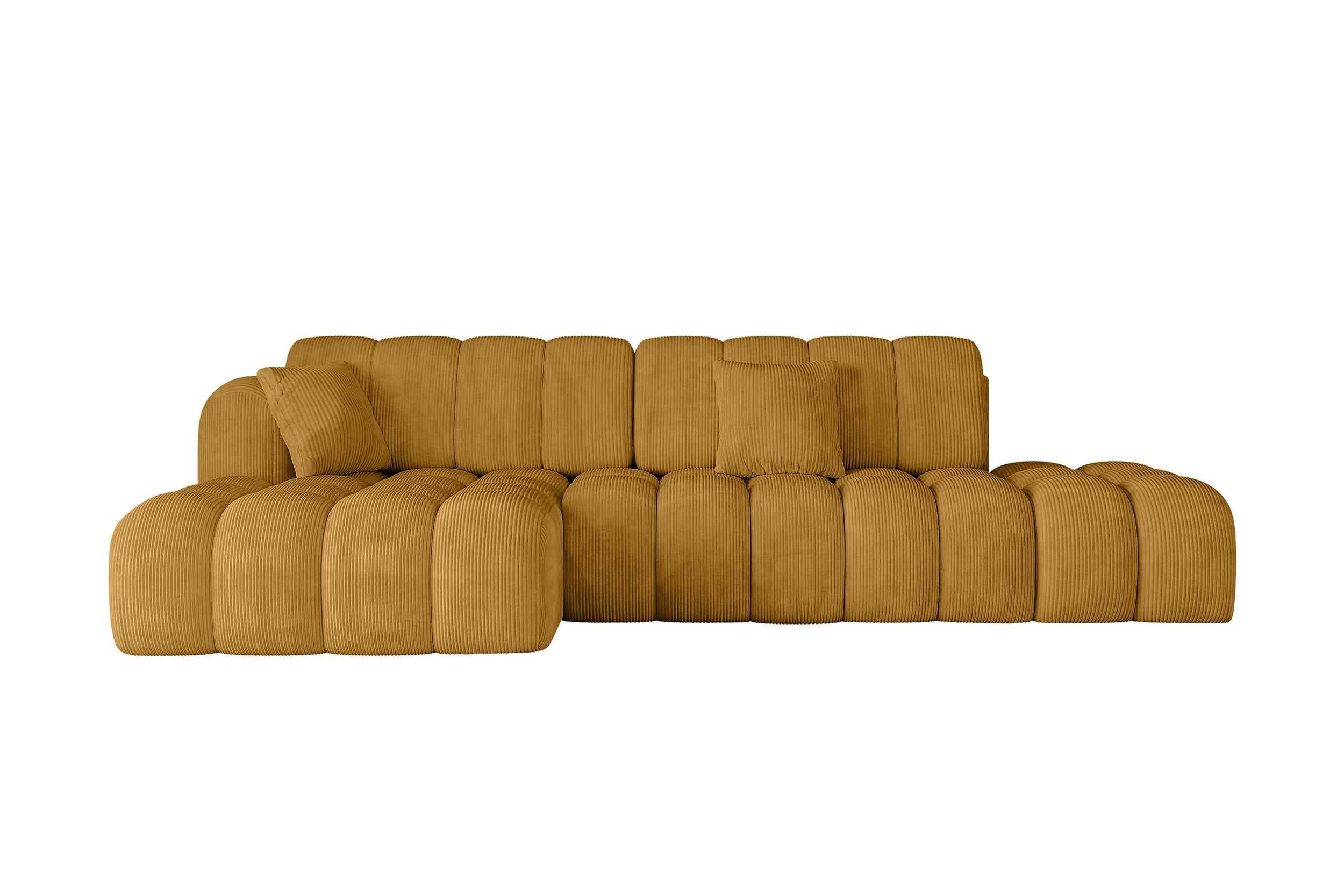 ECKSOFA mit Schlaffunktion Ottomane Links OLEA-L2 321x164x75 Senfgelb Cord - Schwarz/Honig, Holzwerkstoff/Kunststoff (321/164cm) - ALTDECOR