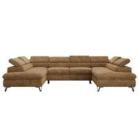 WOHNLANDSCHAFT PABLO U Schenille grob gewebt Hellbraun mit Topper Visco - Hellbraun/Schwarz, Textil/Metall (346/76/208cm) - MKS