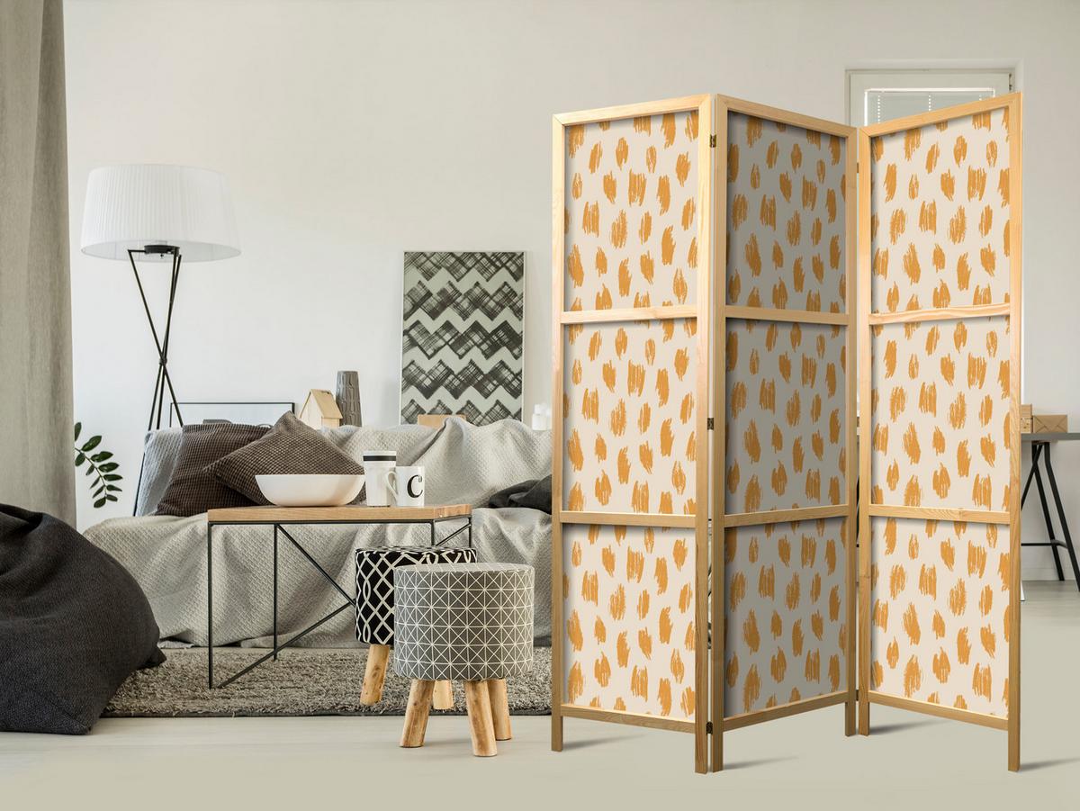 PARAVENT Japanischer 3-tlg 135x172 cm Beige Abstraktion - Orange, Holz/Textil (135/172/3cm) - Muralo