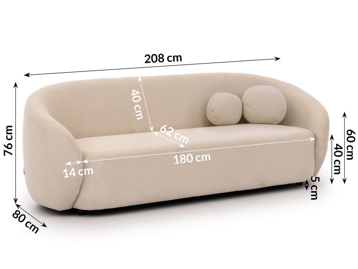 3-SITZER-SOFA Roundi Cremeweiß Bouclé - Creme/Schwarz, Holz/Kunststoff (208/76/80cm) - S-Style Möbel