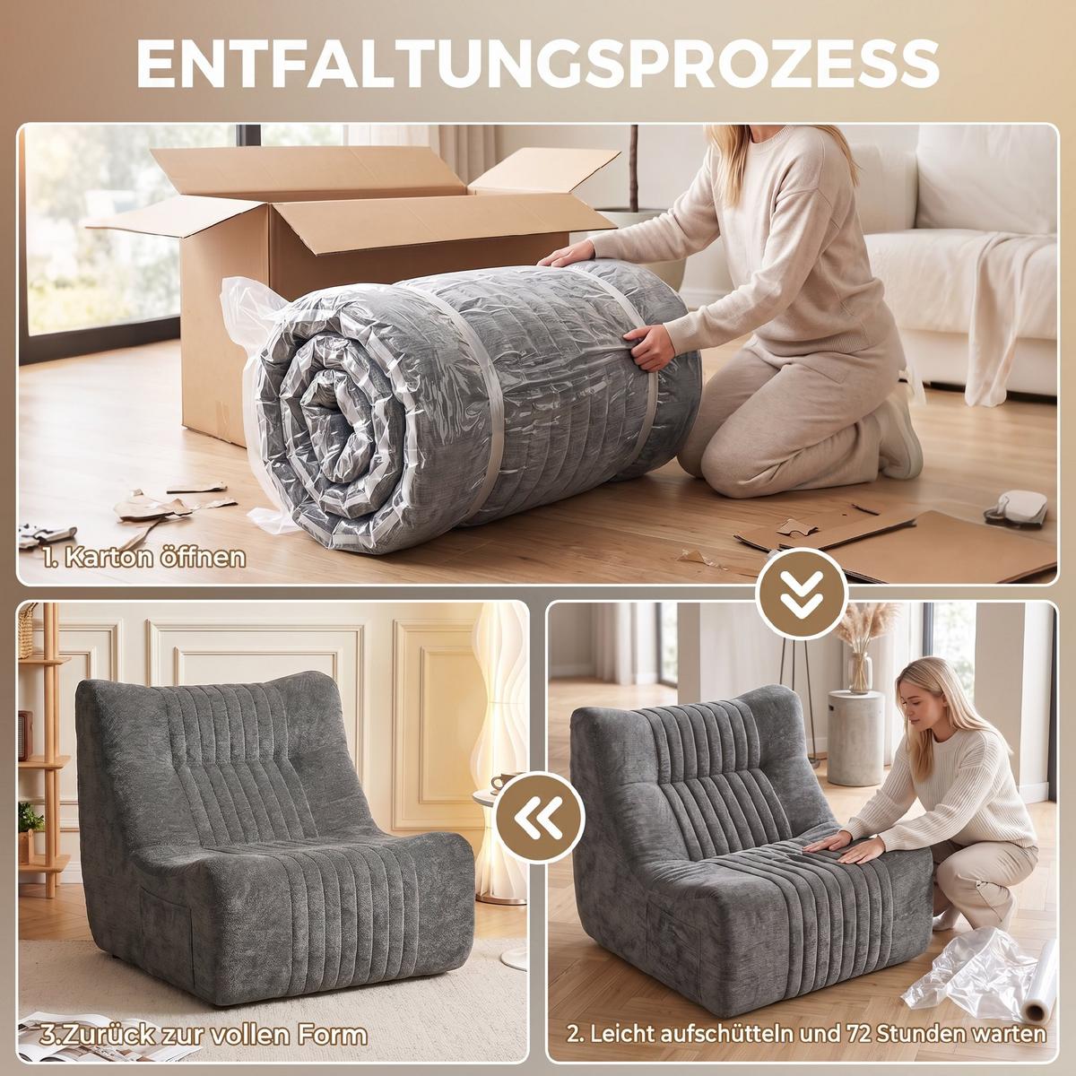 BODENSESSEL Chenille 100 Polyester Schaumstoff Kastaniengrau - Grau, Textil (80/76/90cm) - HOMCOM