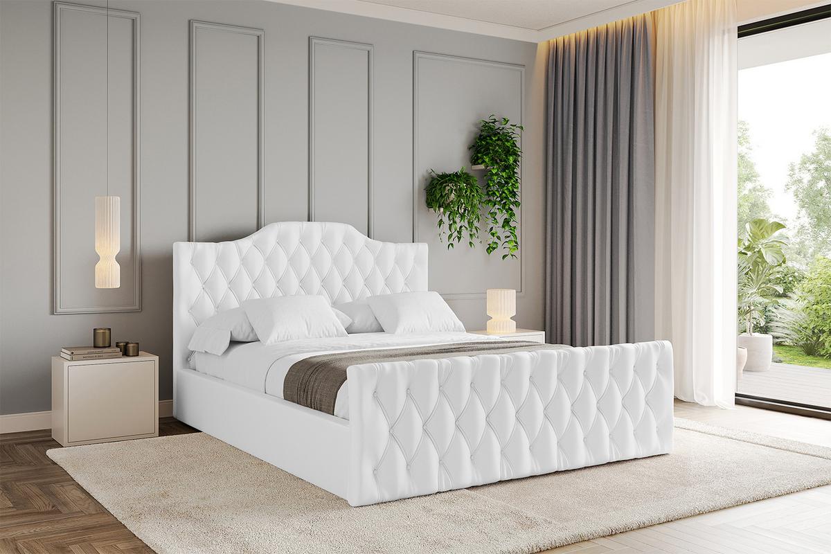 POLSTERBETT mit Bettkasten, Fußteil und Lattenrost, Boxbett mit Matratze H3/H4 - FALIO-Z 120x200 Weiß Kunstleder - Weiß Hochglanz, Holzwerkstoff/Textil (120/200cm) - ALTDECOR
