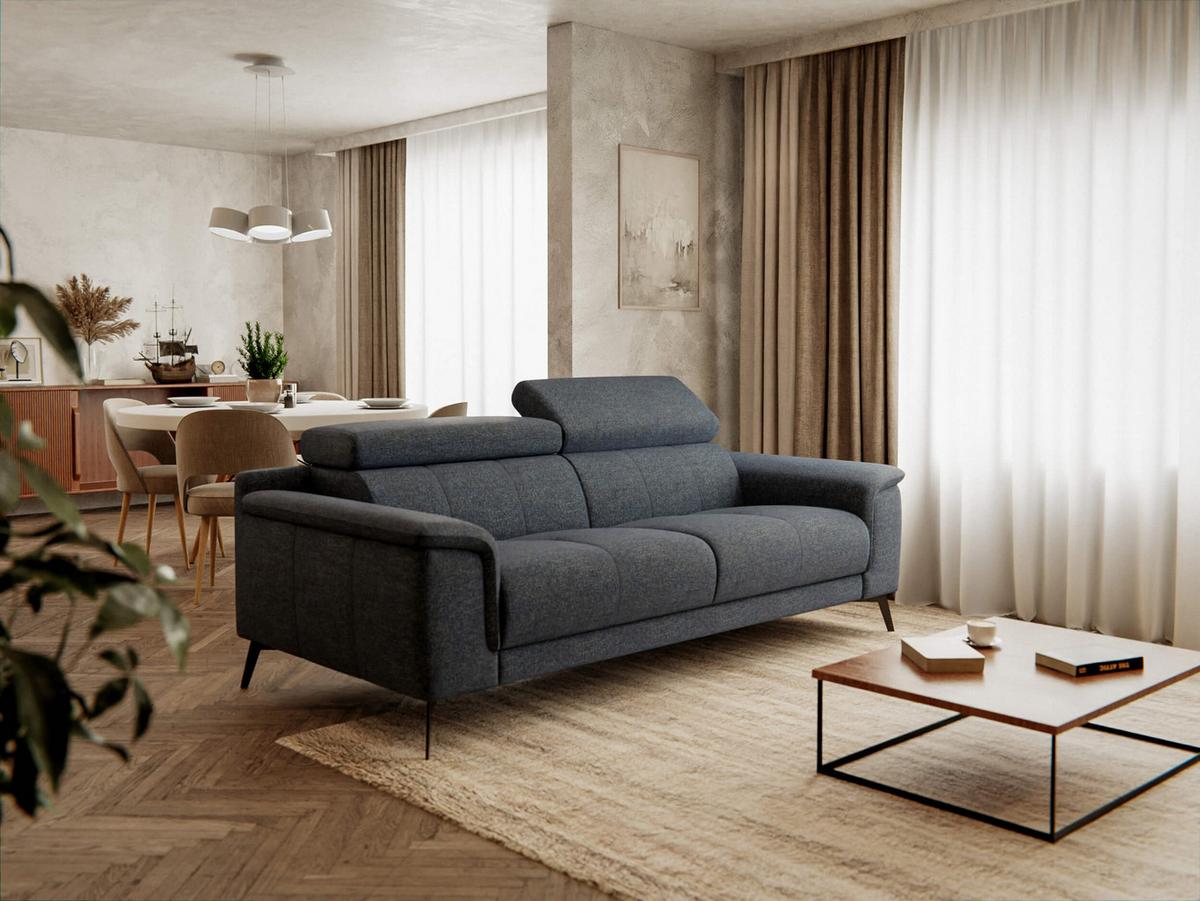 SOFA FIERO 3-Sitzer, dunkelblau - Schwarz/Dunkelblau, Holzwerkstoff/Textil (212/82/103cm) - Wozimo