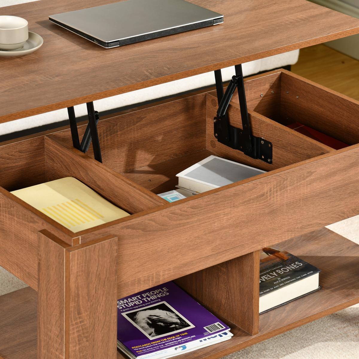 COUCHTISCH mit Lift-Top, Stauraum und Ablagefach, Eiche Optik - Goldfarben/Weiß, Holz (96/50/47cm) - Urban Meuble