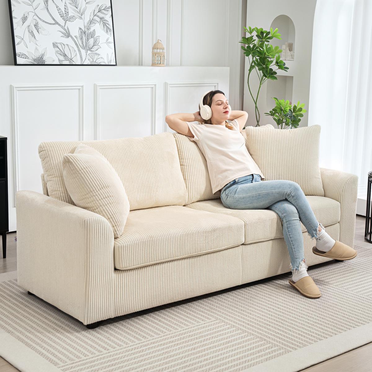 3-SITZER-SOFA Polyester Cremeweiß - Creme, Kunststoff (80/88/212cm) - HOMCOM