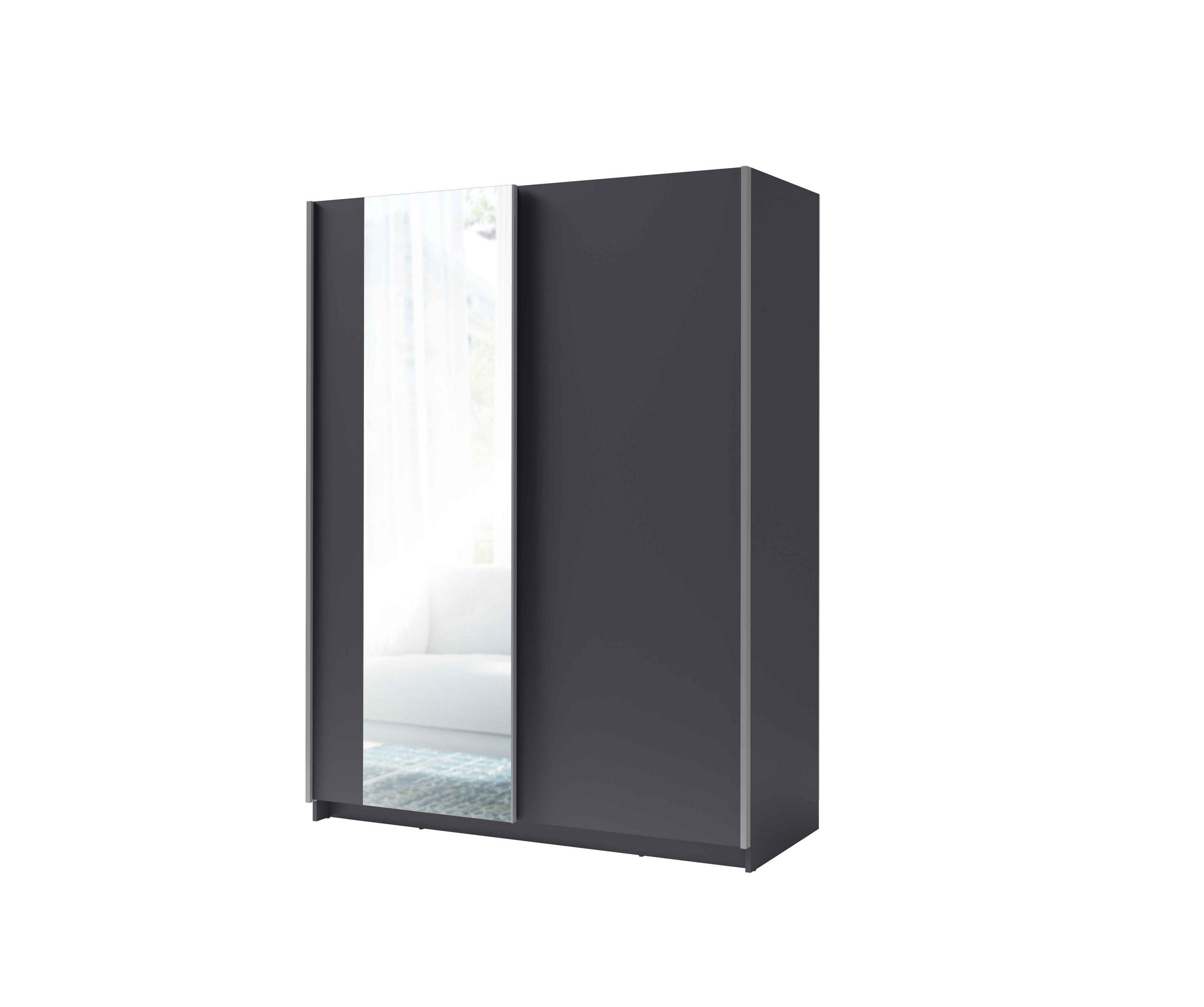 SCHWEBETÜRENSCHRANK ELRON 180,6/198,5/62cm 2-türig mit Spiegel Graphitfarben - Graphitfarben, Holzwerkstoff (180.6/198.5/62cm) - MASSENO