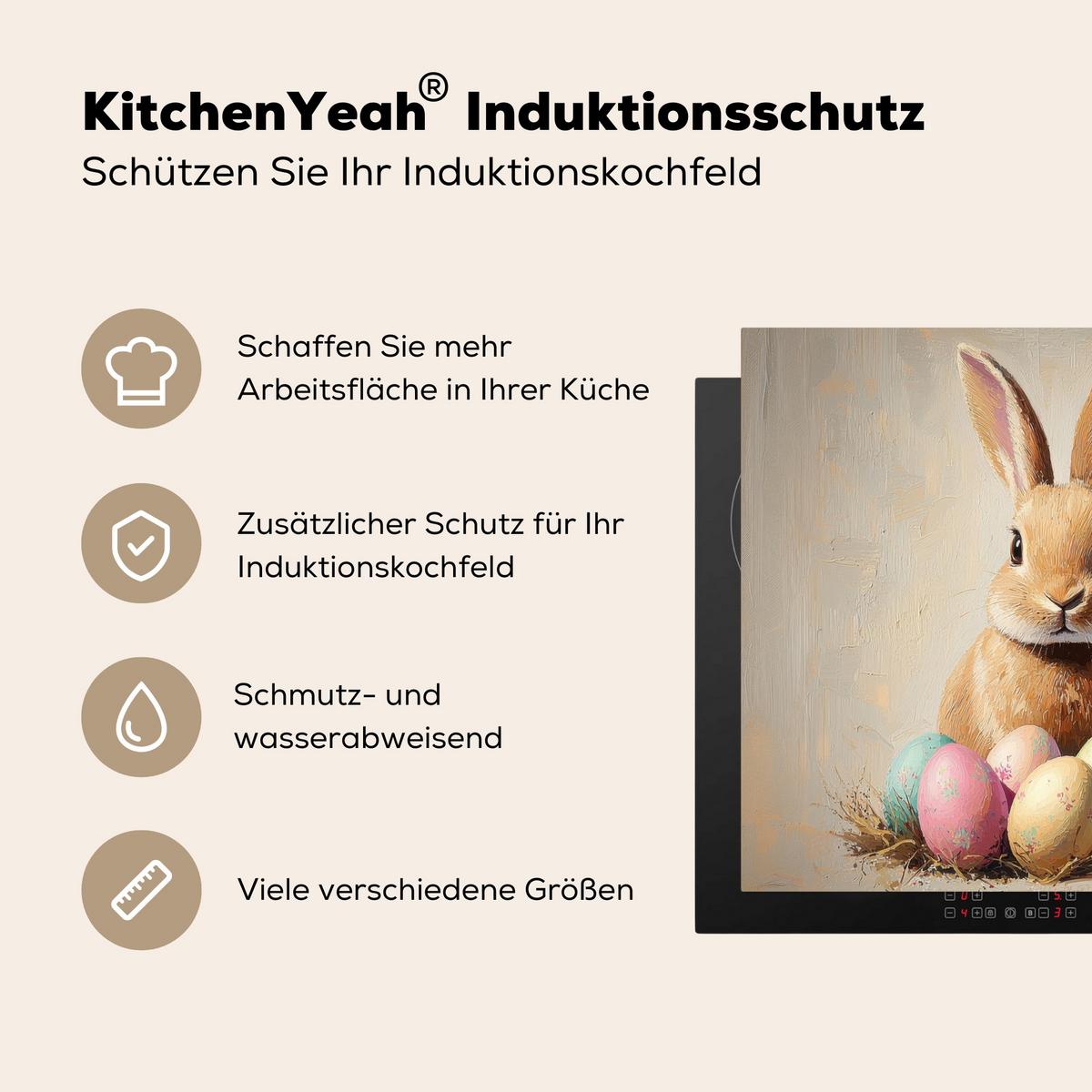 HERDABDECKPLATTE Osterhase - Pastell - Eier Ceranfeldabdeckung 59x52 cm - Beige, Kunststoff (59/52/0.2cm) - MuchoWow