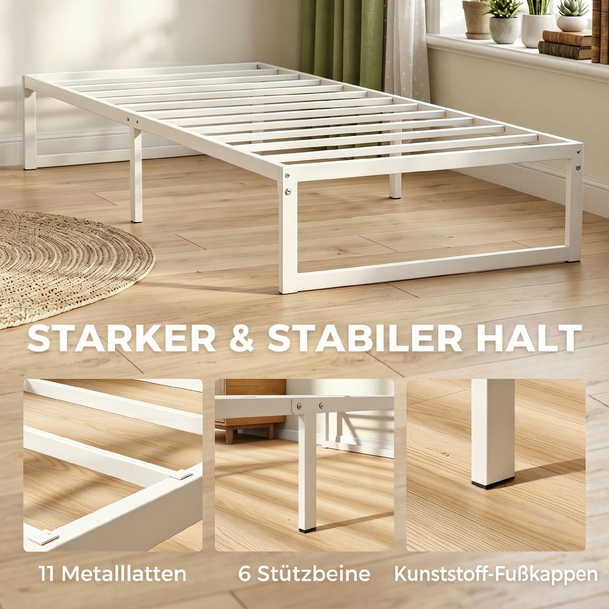 BETTGESTELL Metall Weiß - Weiß, Metall (90/200cm) - HOMCOM