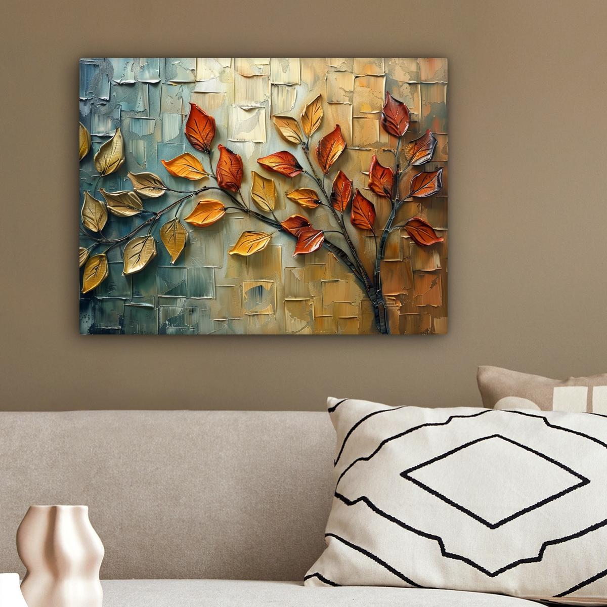 LEINWANDBILD Baum - Abstrakt - Natur - Kunst Wandbild 40x30 cm - Goldfarben, Textil (40/30cm) - MuchoWow