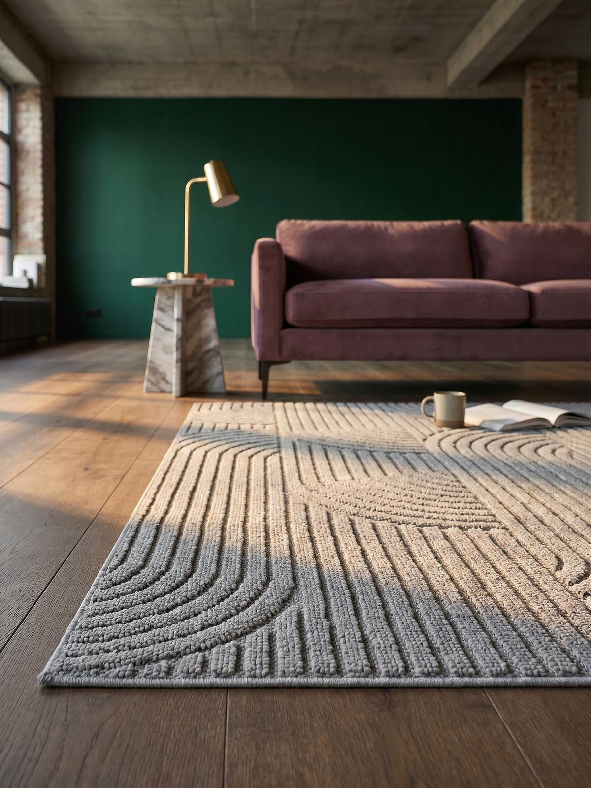 TEPPICH Flachgewebe LANGAU in Silber, mit geometrischen Bögen, 60 x 110 cm - Silberfarben, Textil (110/60cm) - KADIMA DESIGN