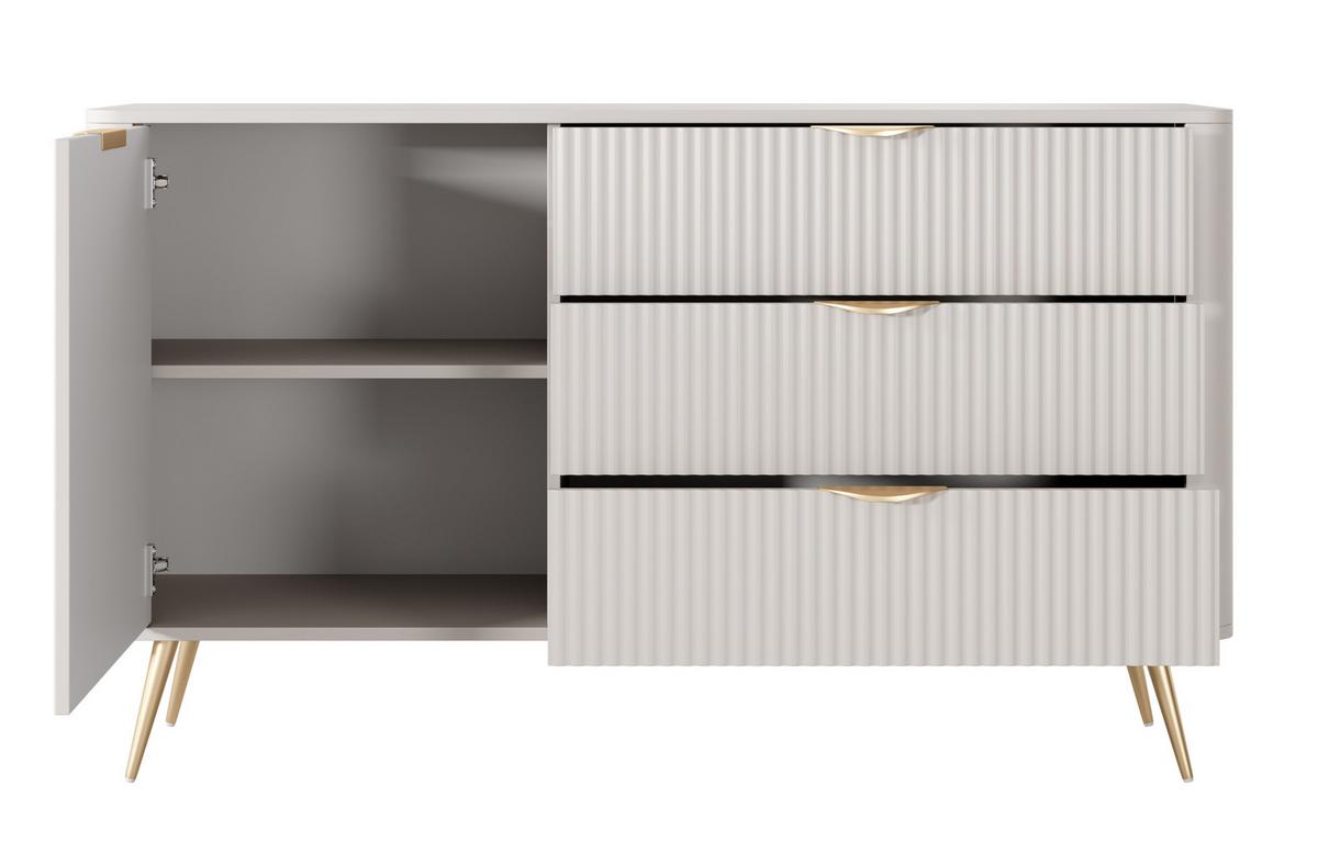SIDEBOARD Vespasia 1T 3S Beige 138,2/81,2/38 cm – Geriffelten Fronten - Beige/Goldfarben, Holzwerkstoff/Metall (138.2/81.2/38cm) - AX Living