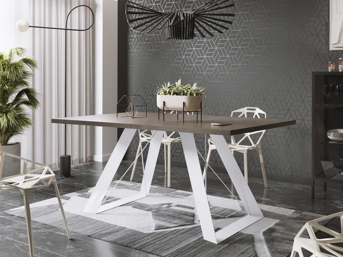 ESSTISCH Colter Weiß rechteckig ausziehbar, Dunkelgrauer Chicago Beton 140-240/80/76 cm - Dunkelgrau/Weiß, Holzwerkstoff/Metall (80/240/76cm) - WFL GROUP
