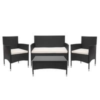 POLY-RATTAN GARNITUR Schwarz, Cremeweiß - Schwarz/Weiß, Kunststoff - MCW