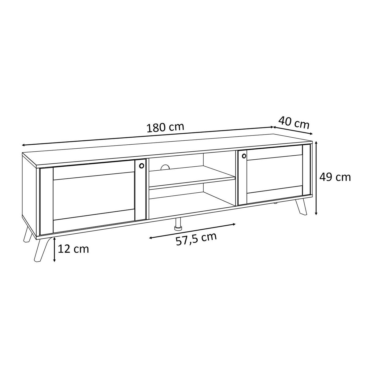 TV-ELEMENT VIENNA 3D mit Wiener Geflechtimitation / Schwarz - Schwarz, Holzwerkstoff (180/49/40cm) - Lookway