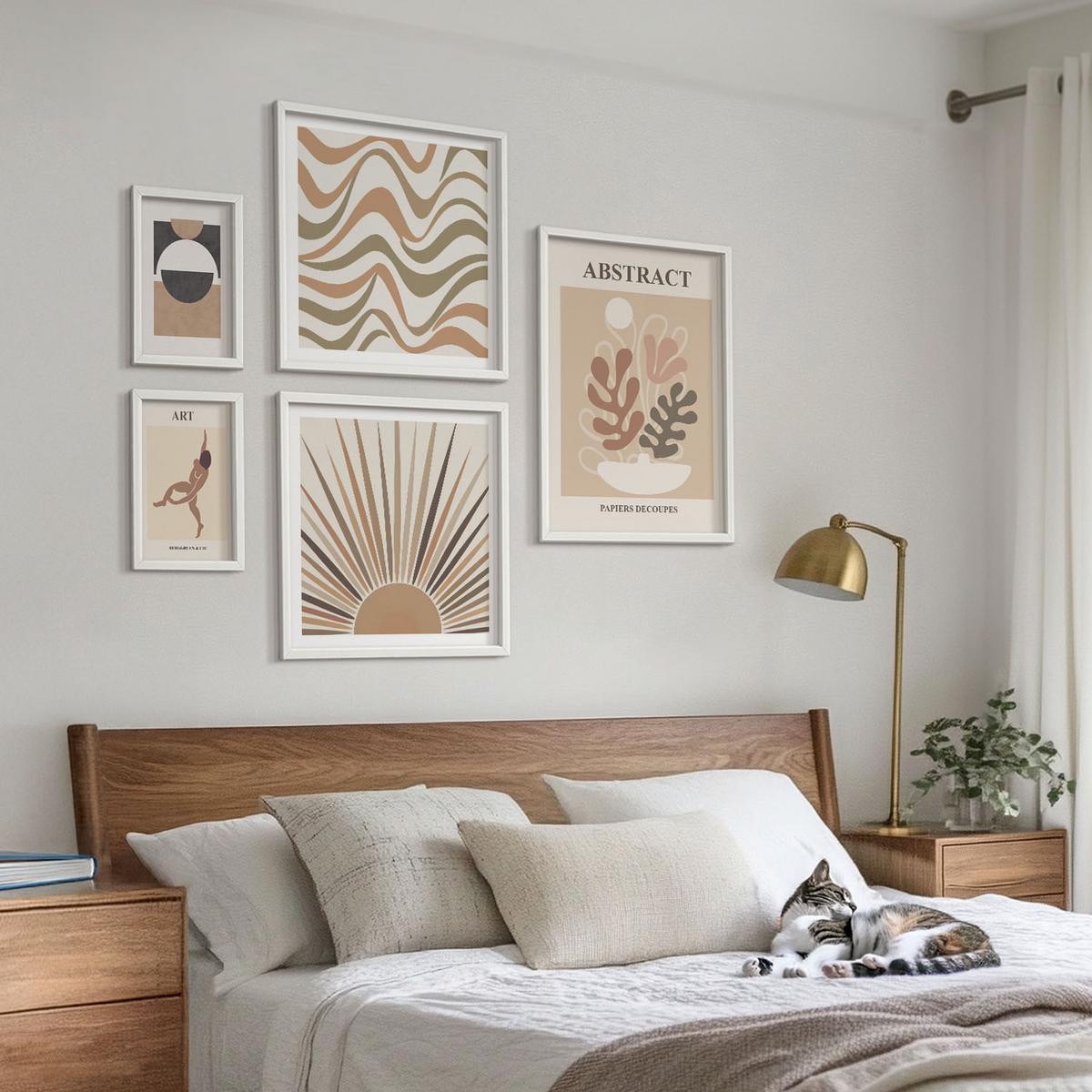 BILDER SET 5er Set - 50x50 cm & 20x30 cm & 40x60 cm Weißer Rahmen - Matisse Boho abstrakte Muster - Weiß, Kunststoff (40/60cm) - TULUP