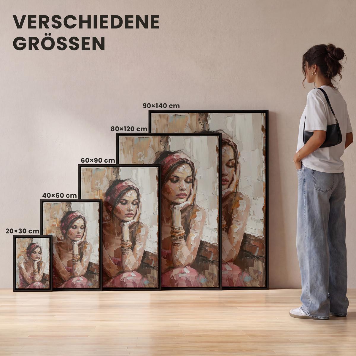 LEINWAND Bilder mit Rahmen - Frau - Lackierung - Porträt - Modern - 100x150 - Altrosa, Textil (100/150cm) - MuchoWow
