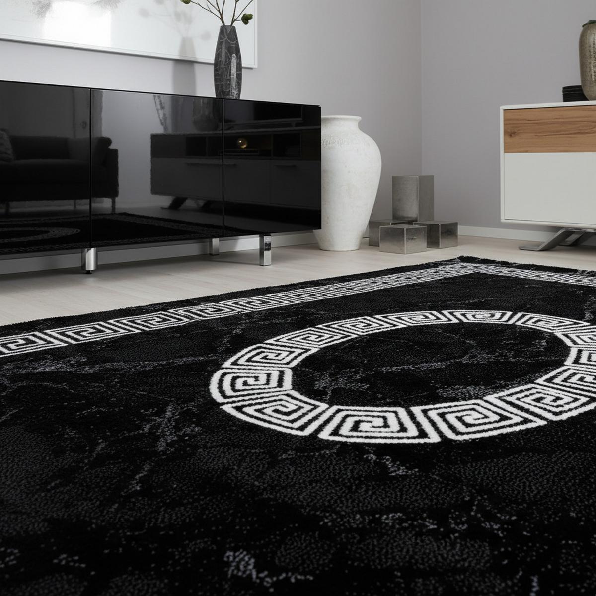 KURZFLORTEPPICH INN, mit Mäander-Muster, Schwarz, 80 x 150 cm - Schwarz, Textil (80/150cm) - KADIMA DESIGN