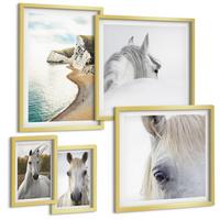 BILDER SET 5er Set - 50x50 cm & 20x30 cm & 40x60 cm Goldrahmen - Kontrastierende abstrakte Porträts - Goldfarben, Kunststoff (40/60cm) - TULUP