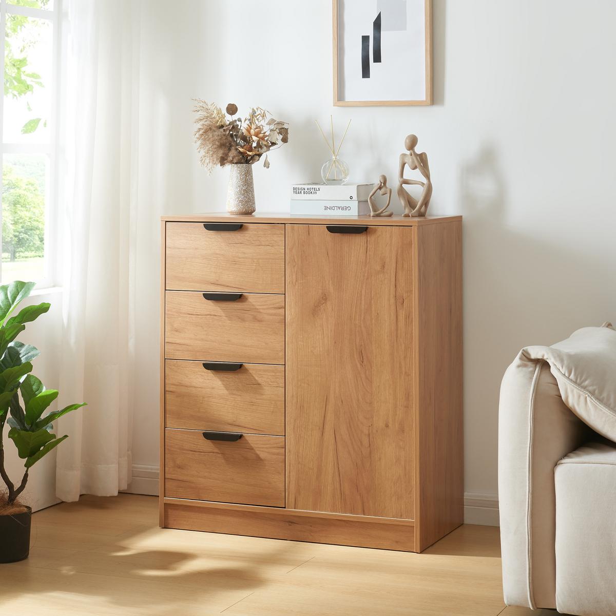KOMMODE Varkaus - Eichefarben, Holzwerkstoff (80/90/40cm) - [en.casa]