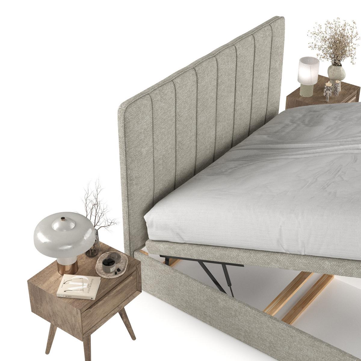 POLSTERBETT Vienna mit Stauraum 200/200 cm Beige im Alta Stoff - Beige/Schwarz, Holz/Holzwerkstoff (200/200cm) - AltaBeds