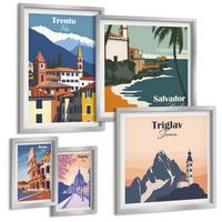 BILDER SET 5er Set - 50x50 cm & 20x30 cm & 40x60 cm Silberner Rahmen - Blicke auf berühmte Orte am Meer - Silberfarben, Kunststoff (40/60cm) - TULUP
