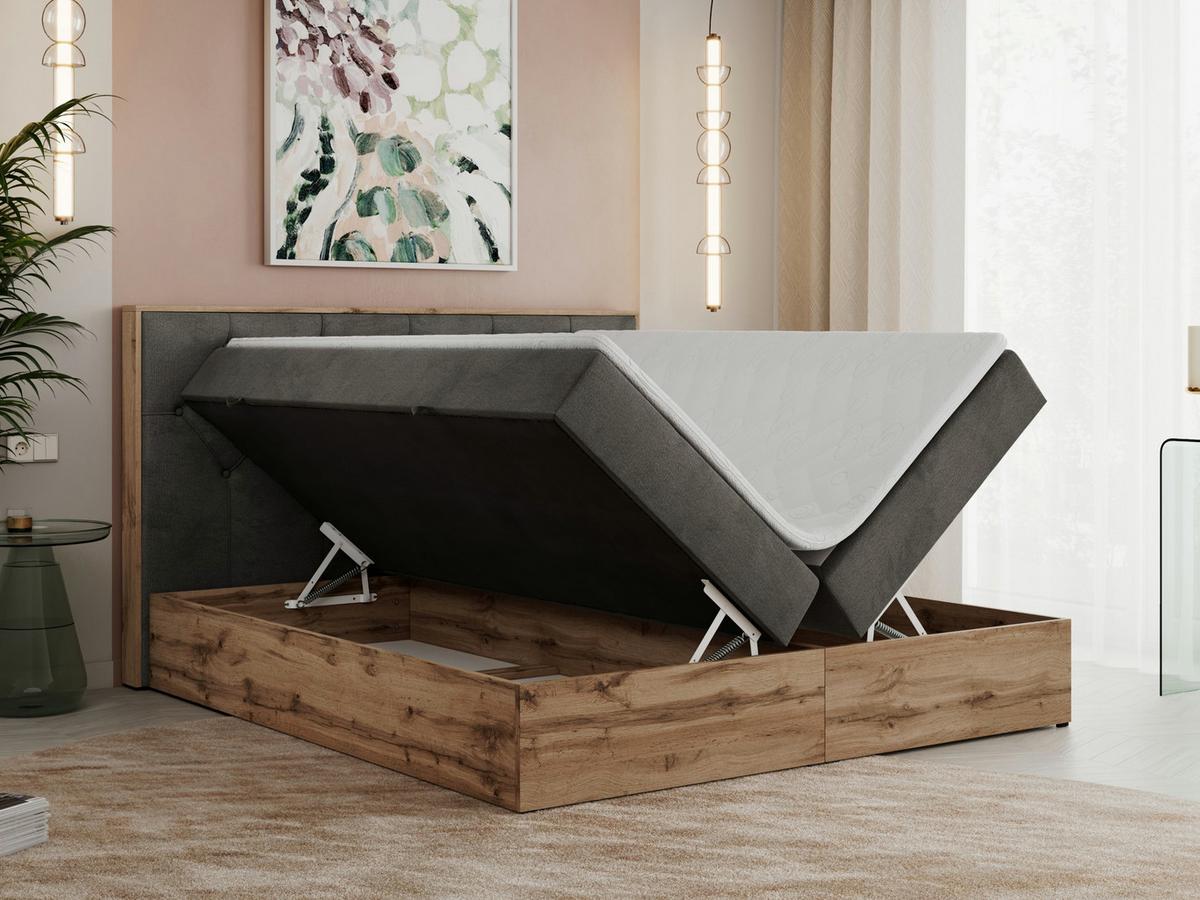 BOXBETT VENETO 140/200 Dunkelgrau Velvet - H3 - Dunkelgrau, Holz/Textil (140/200cm) - MKS