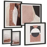 BILDER SET 5er Set - 50x50 cm & 20x30 cm & 40x60 cm Schwarzer Rahmen - Abstrakte braune Muster - Schwarz, Kunststoff (40/60cm) - TULUP