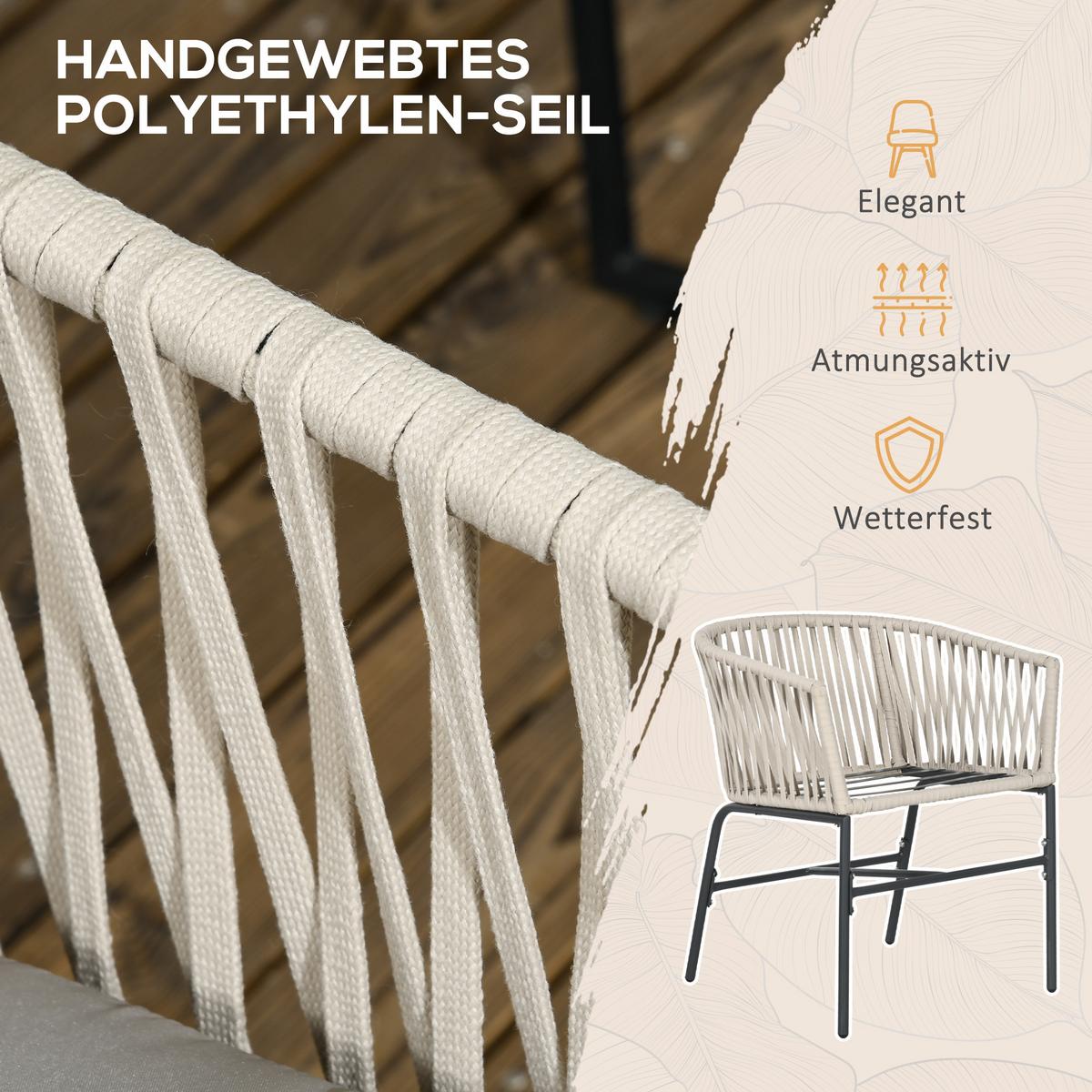 GARTENSTÜHLE 2er-Set, Stahl, Polyester, Beige - Beige, Metall (60/71/57cm) - Outsunny
