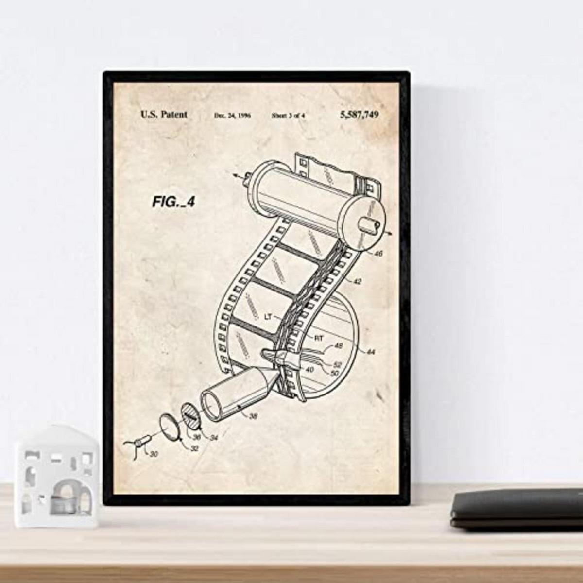 POSTER Set mit 4 Musikinstrument Patent A4 Schwarzer Rahmen - Schwarz, Papier (29.7/3cm) - Nacnic