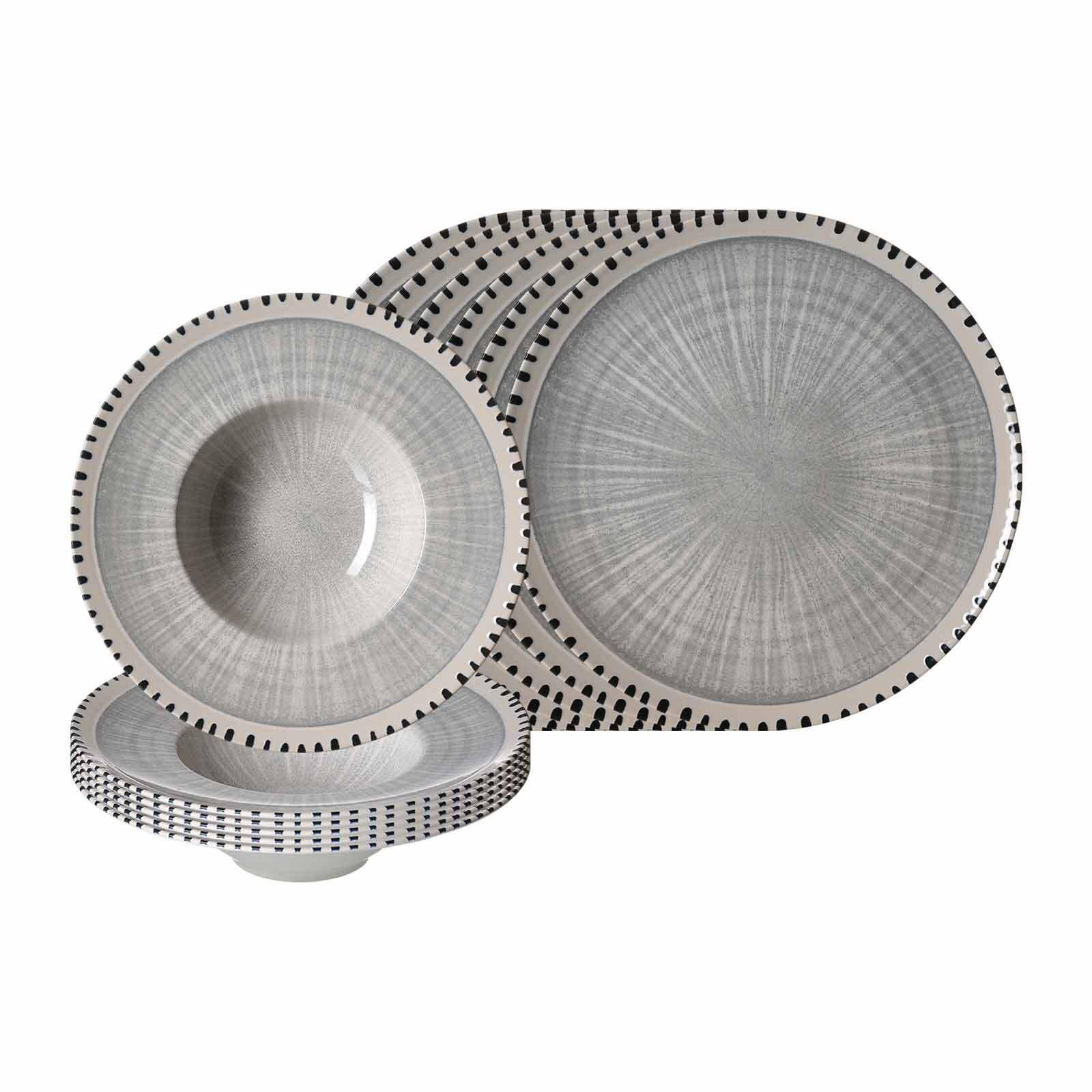 PIZZA- UND PASTA-SET Natura Grau 12-tlg. - Grau, Keramik (2/2/2cm) - Ritzenhoff Breker