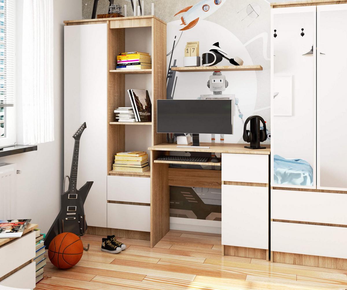 SCHREIBTISCH Eiche Sonoma, Weiß 77/90/50 - Weiß, Holzwerkstoff (120/59/77cm) - RAUMHIRSCH FURNITURE
