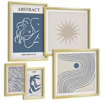 BILDER SET 5er Set - 50x50 cm & 20x30 cm & 40x60 cm Goldrahmen - Matisses stilvolle abstrakte Muster - Goldfarben, Kunststoff (40/60cm) - TULUP