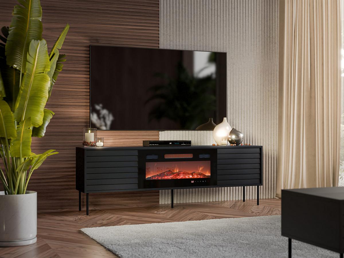 TV-LOWBOARD Cortina 180 mit Elektrische Kamin - Schwarz, Holzwerkstoff/Metall (180/60/40cm) - MIRJAN24