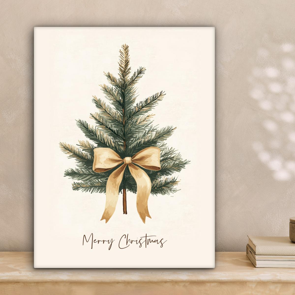 LEINWANDBILD Weihnachtsbaum - Weihnachten - Frohe Weihnachten - Beige Room Decor 30x40 cm - Sandfarben, Textil (30/40cm) - MuchoWow