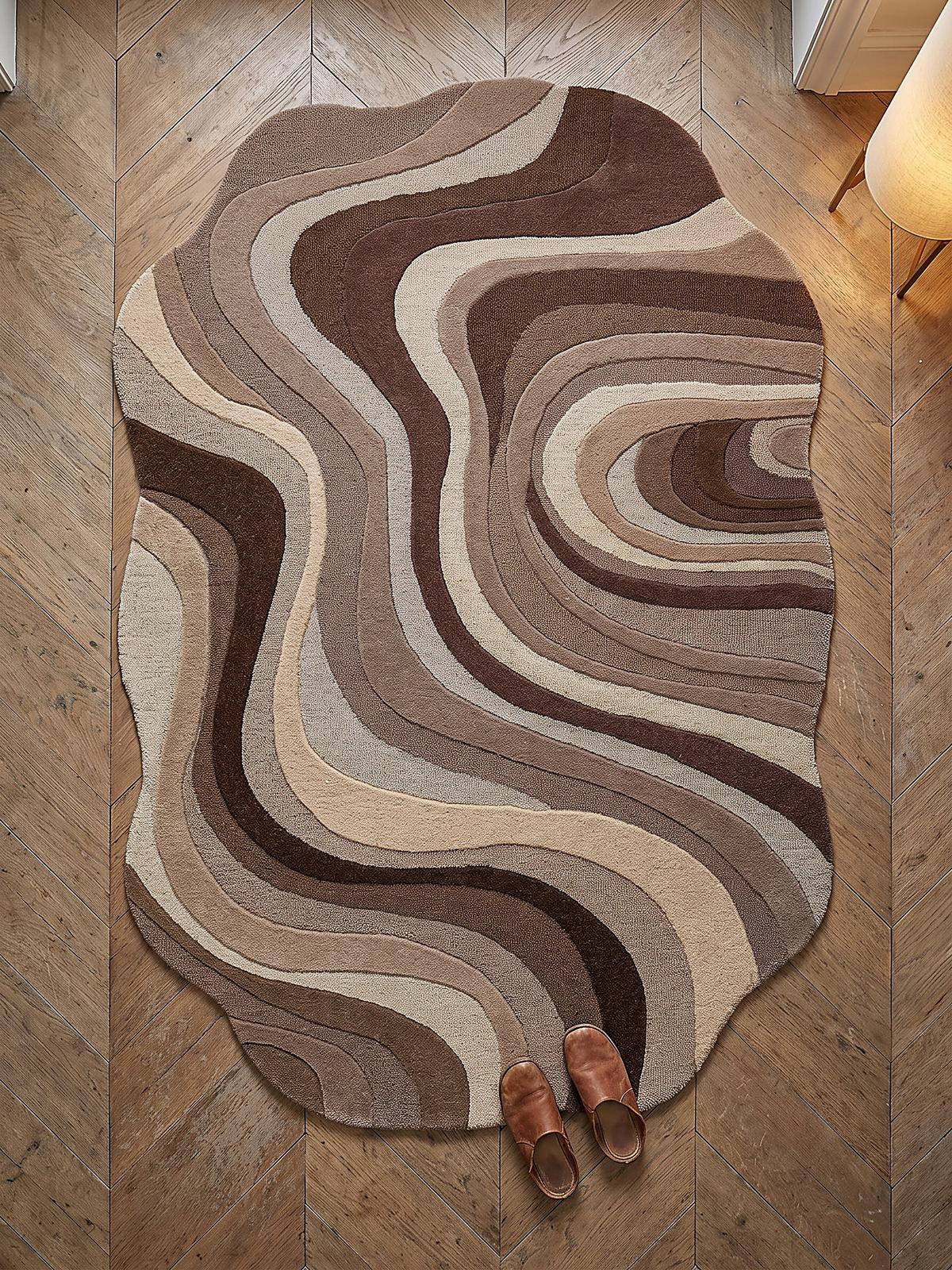 WOLLTEPPICH handgetuftet EFFRA, Wellen-Swirl, Natur, 140 x 200 cm - Beige, Textil (140/200cm) - KADIMA DESIGN