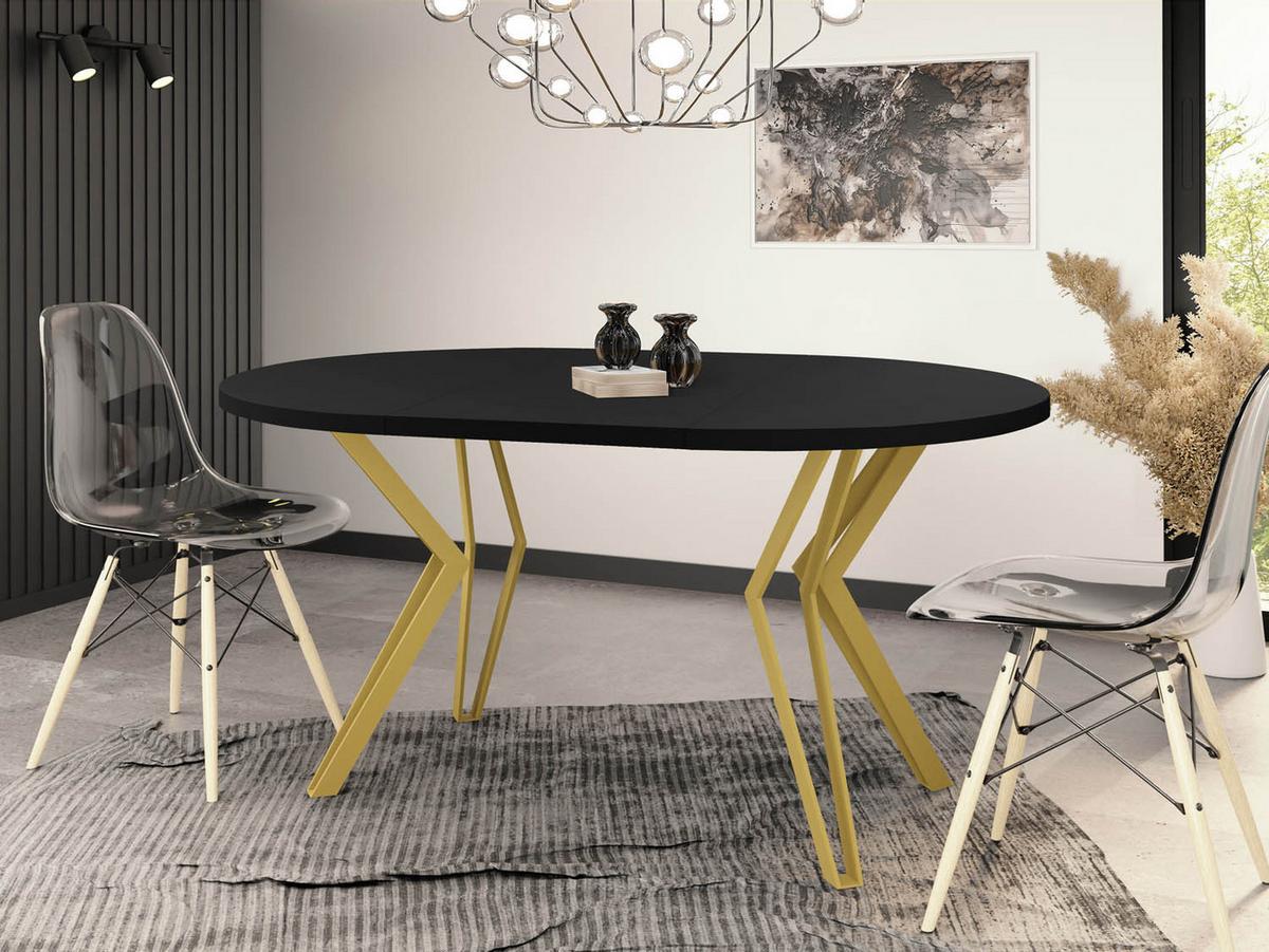 ESSTISCH Daisy runder ausziehbarer, Schwarz 120-200/100/76 cm - Goldfarben/Schwarz, Holzwerkstoff/Metall (120/200/76cm) - WFL GROUP
