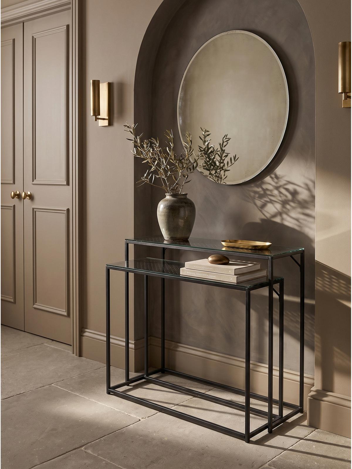 KONSOLENTISCHE 2er-Set ALCUDIA, Einscheibensicherheitsglas, Schwarz, 100 x 40 x 77 cm - Schwarz, Glas/Metall (40/100/77cm) - KADIMA DESIGN
