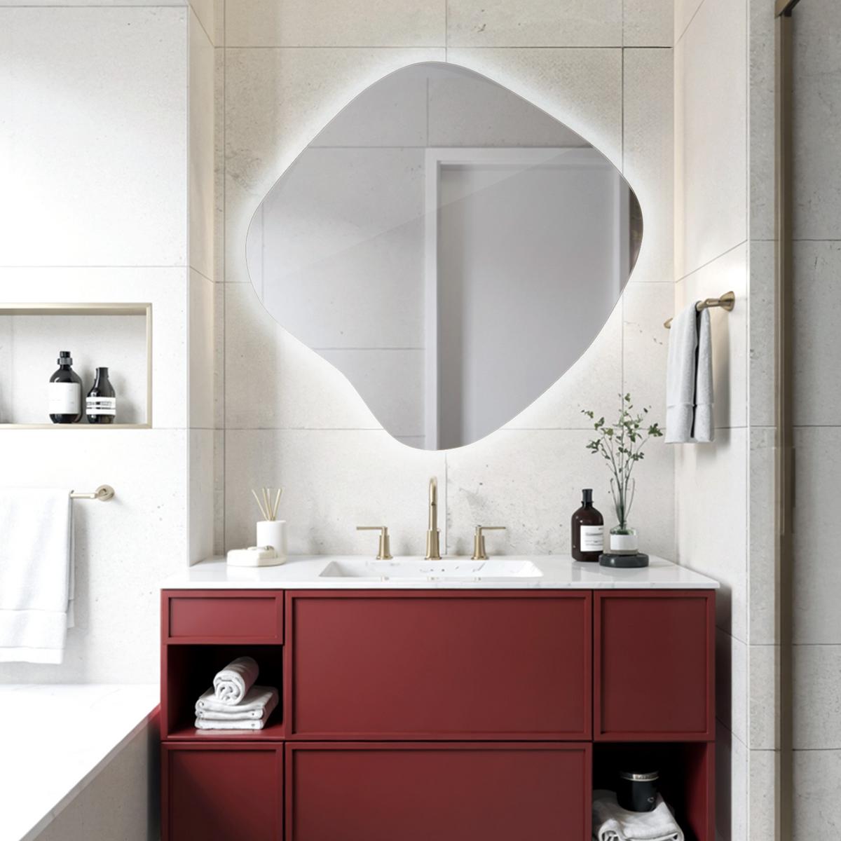 LED SPIEGEL 48,3 x 47,9 cm Asymmetrisch Kaltweiß 6500K - Transparent, Glas (48.3/47.9/0.4cm) - TULUP