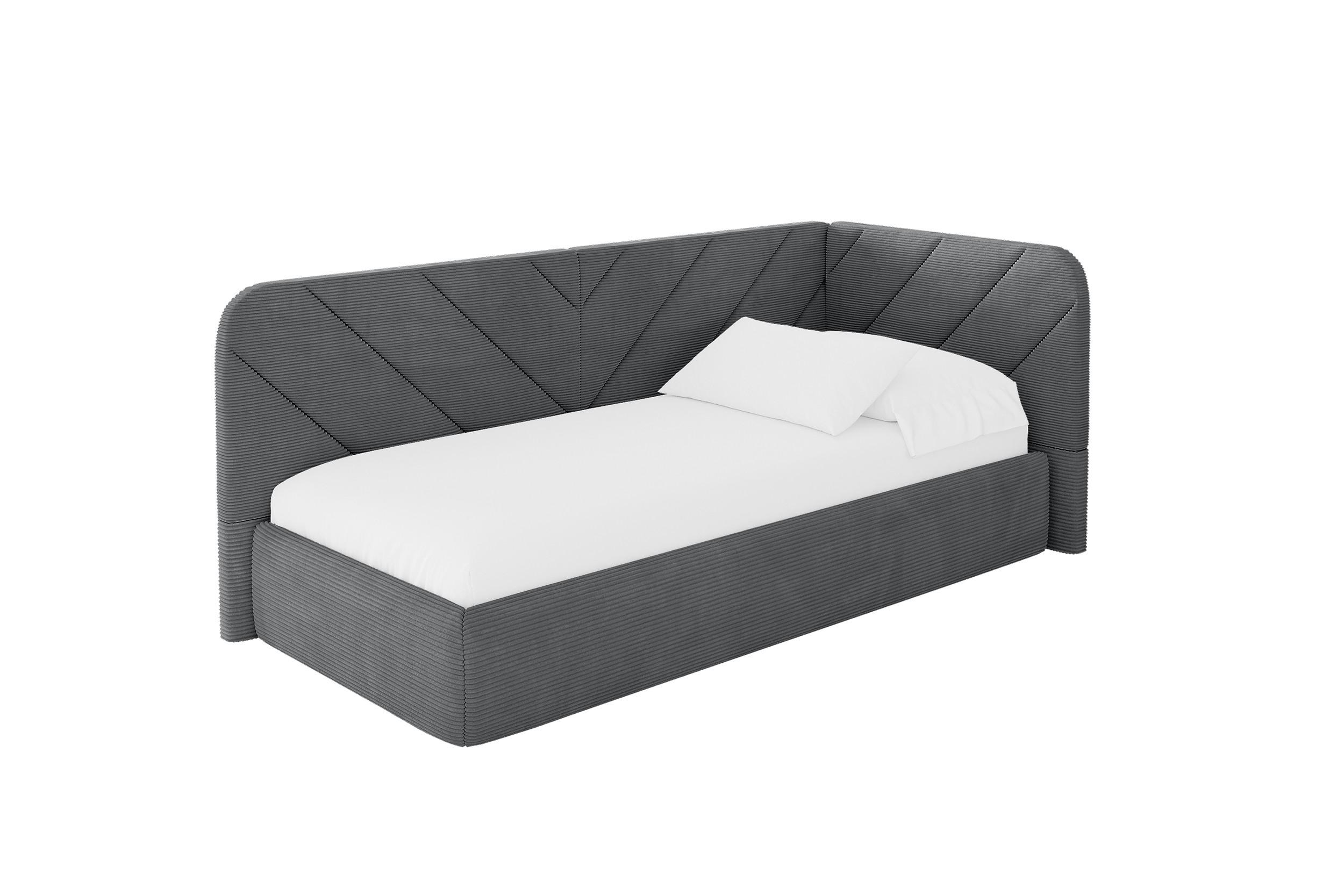 EINZELLBETT Jugendbett mit Bettkasten, Links - FIKY 100x200 Dunkelgrau - Graphitfarben, Holzwerkstoff/Textil (100/200cm) - ALTDECOR