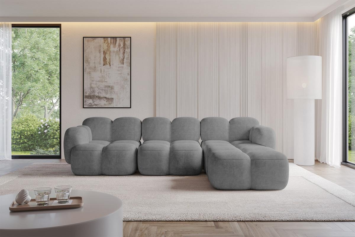ECKSOFA modulares Sofa Rechts Miko-L2 302x205x75 Grau Velours - Schwarz/Grau, Holzwerkstoff/Kunststoff (302/205cm) - ALTDECOR
